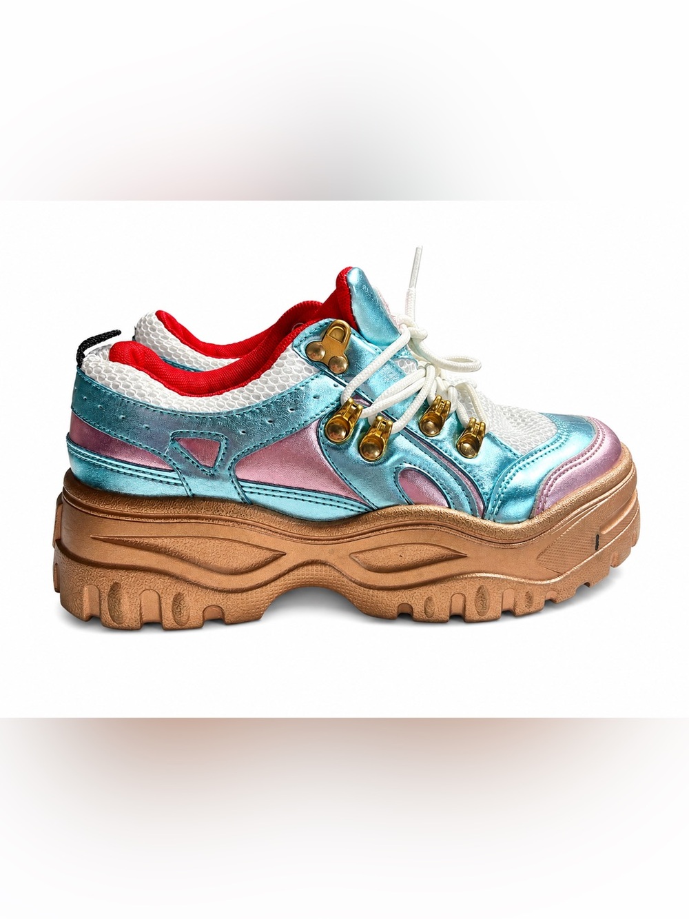 Café Noir Women’s Size 7 Metallic Platform Sneakers Y2K Chunky Shoes
